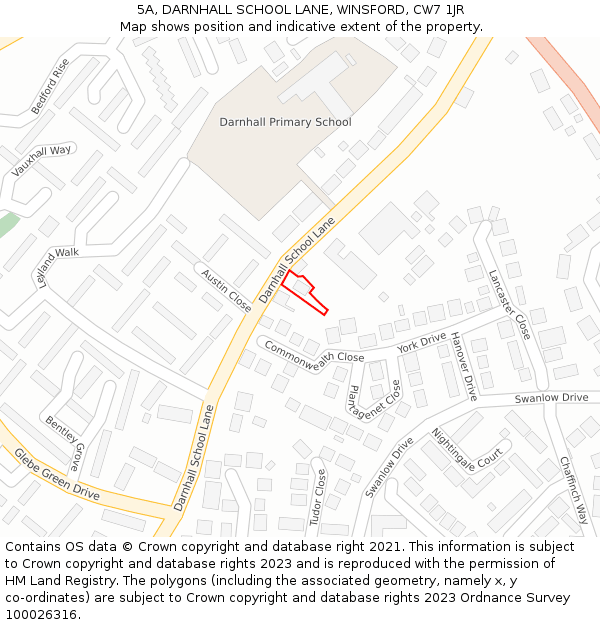 5A, DARNHALL SCHOOL LANE, WINSFORD, CW7 1JR: Location map and indicative extent of plot