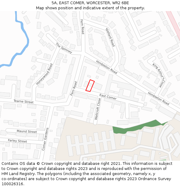 5A, EAST COMER, WORCESTER, WR2 6BE: Location map and indicative extent of plot