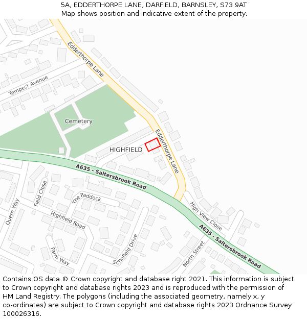 5A, EDDERTHORPE LANE, DARFIELD, BARNSLEY, S73 9AT: Location map and indicative extent of plot