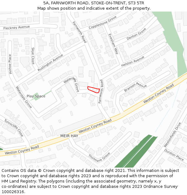 5A, FARNWORTH ROAD, STOKE-ON-TRENT, ST3 5TR: Location map and indicative extent of plot