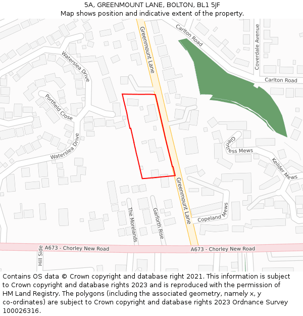 5A, GREENMOUNT LANE, BOLTON, BL1 5JF: Location map and indicative extent of plot