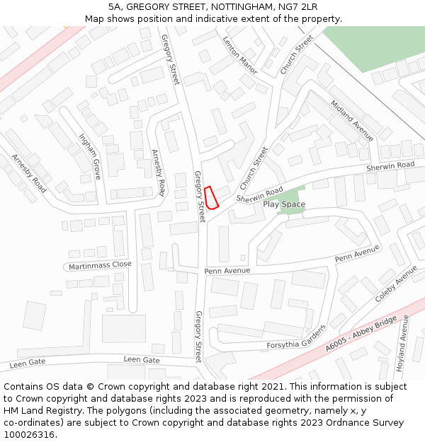 5A, GREGORY STREET, NOTTINGHAM, NG7 2LR: Location map and indicative extent of plot