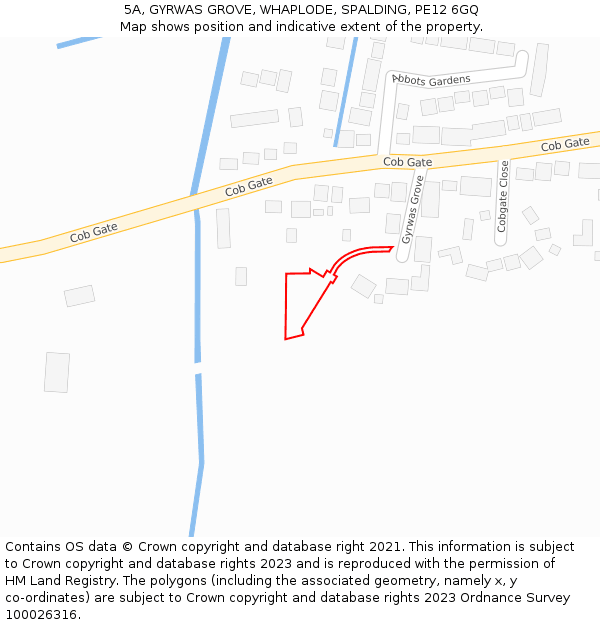 5A, GYRWAS GROVE, WHAPLODE, SPALDING, PE12 6GQ: Location map and indicative extent of plot
