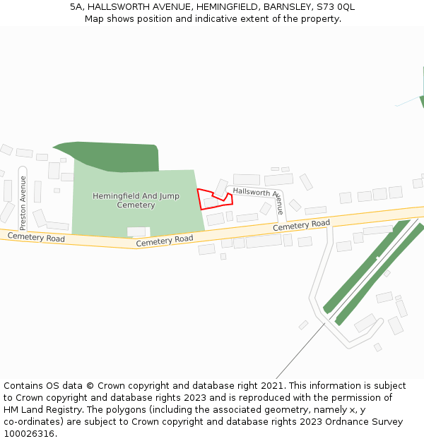 5A, HALLSWORTH AVENUE, HEMINGFIELD, BARNSLEY, S73 0QL: Location map and indicative extent of plot