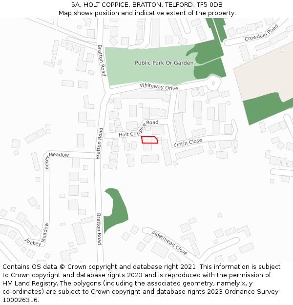 5A, HOLT COPPICE, BRATTON, TELFORD, TF5 0DB: Location map and indicative extent of plot