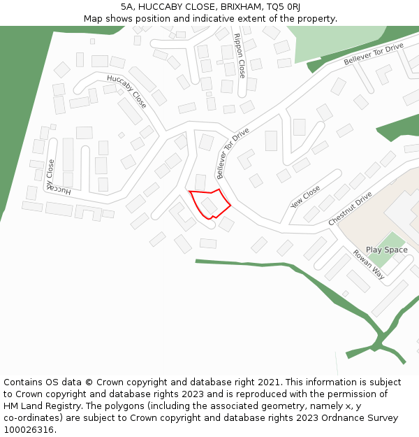 5A, HUCCABY CLOSE, BRIXHAM, TQ5 0RJ: Location map and indicative extent of plot