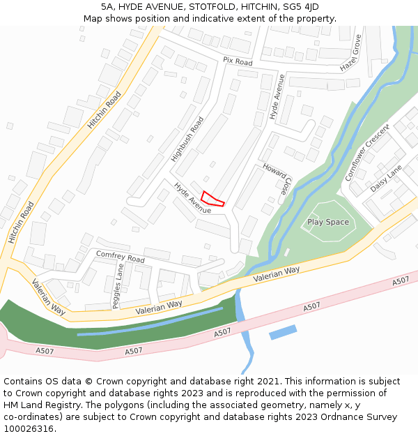 5A, HYDE AVENUE, STOTFOLD, HITCHIN, SG5 4JD: Location map and indicative extent of plot