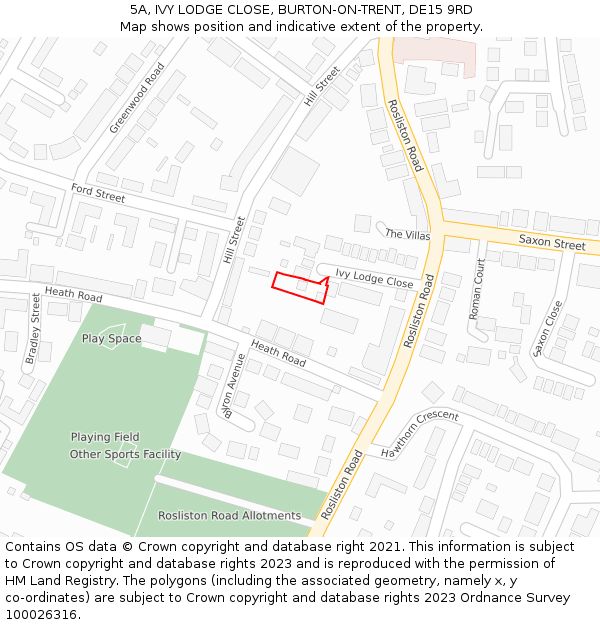 5A, IVY LODGE CLOSE, BURTON-ON-TRENT, DE15 9RD: Location map and indicative extent of plot