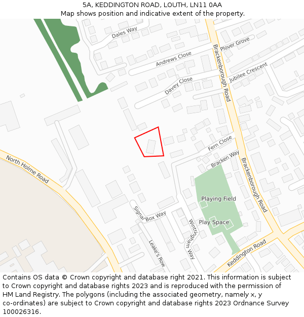 5A, KEDDINGTON ROAD, LOUTH, LN11 0AA: Location map and indicative extent of plot