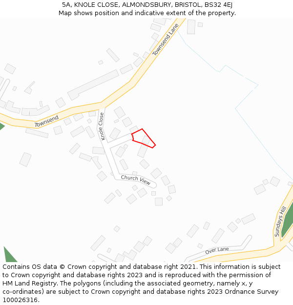 5A, KNOLE CLOSE, ALMONDSBURY, BRISTOL, BS32 4EJ: Location map and indicative extent of plot