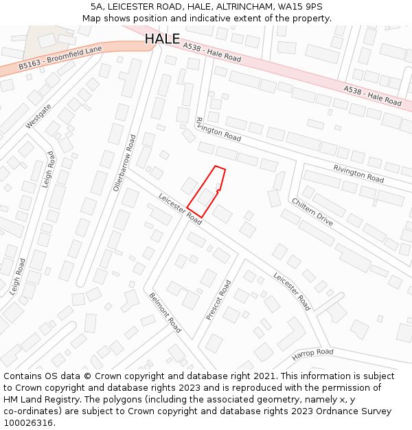 5A, LEICESTER ROAD, HALE, ALTRINCHAM, WA15 9PS: Location map and indicative extent of plot