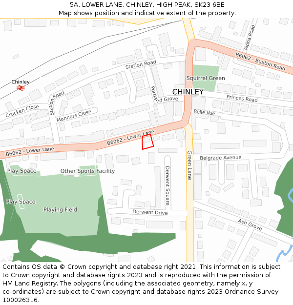 5A, LOWER LANE, CHINLEY, HIGH PEAK, SK23 6BE: Location map and indicative extent of plot