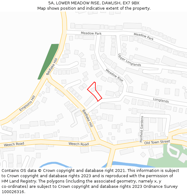 5A, LOWER MEADOW RISE, DAWLISH, EX7 9BX: Location map and indicative extent of plot