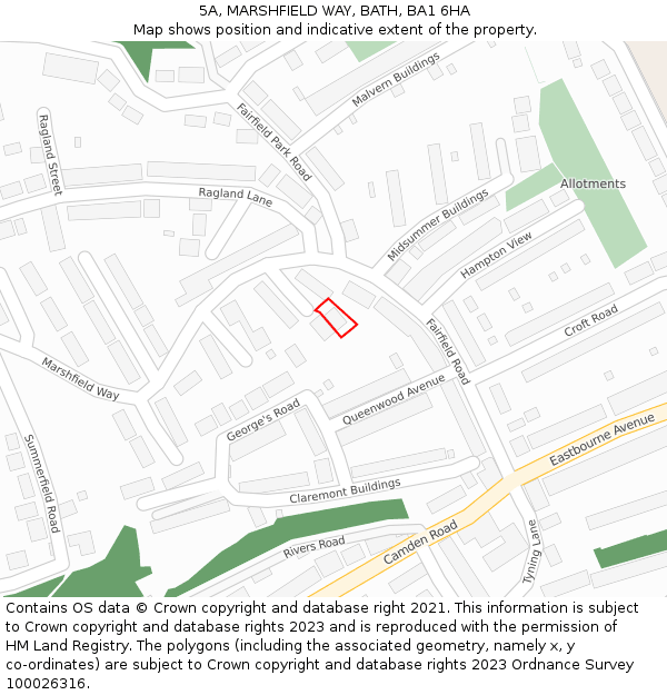 5A, MARSHFIELD WAY, BATH, BA1 6HA: Location map and indicative extent of plot