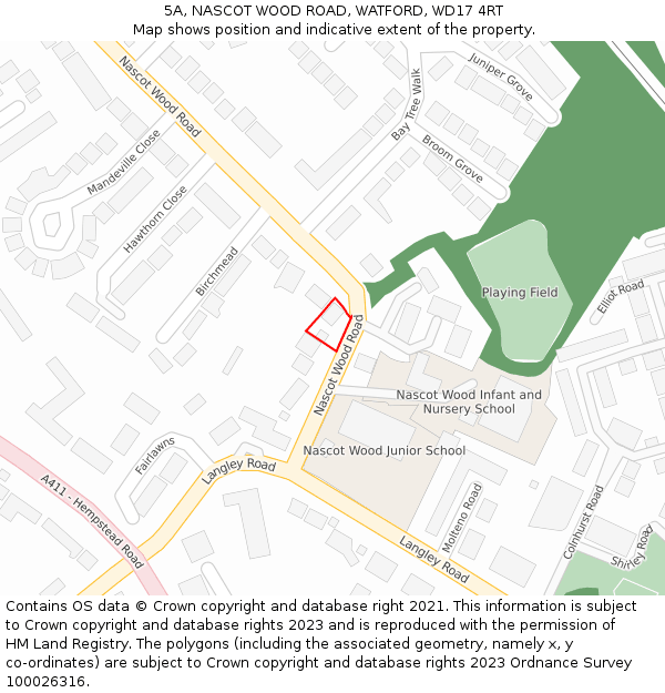 5A, NASCOT WOOD ROAD, WATFORD, WD17 4RT: Location map and indicative extent of plot