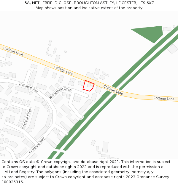 5A, NETHERFIELD CLOSE, BROUGHTON ASTLEY, LEICESTER, LE9 6XZ: Location map and indicative extent of plot