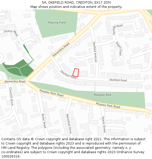 5A, OKEFIELD ROAD, CREDITON, EX17 2DN: Location map and indicative extent of plot