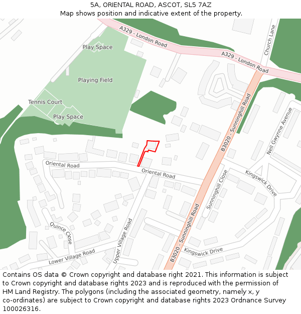 5A, ORIENTAL ROAD, ASCOT, SL5 7AZ: Location map and indicative extent of plot