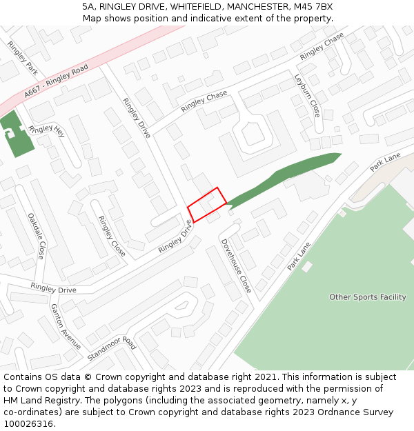 5A, RINGLEY DRIVE, WHITEFIELD, MANCHESTER, M45 7BX: Location map and indicative extent of plot