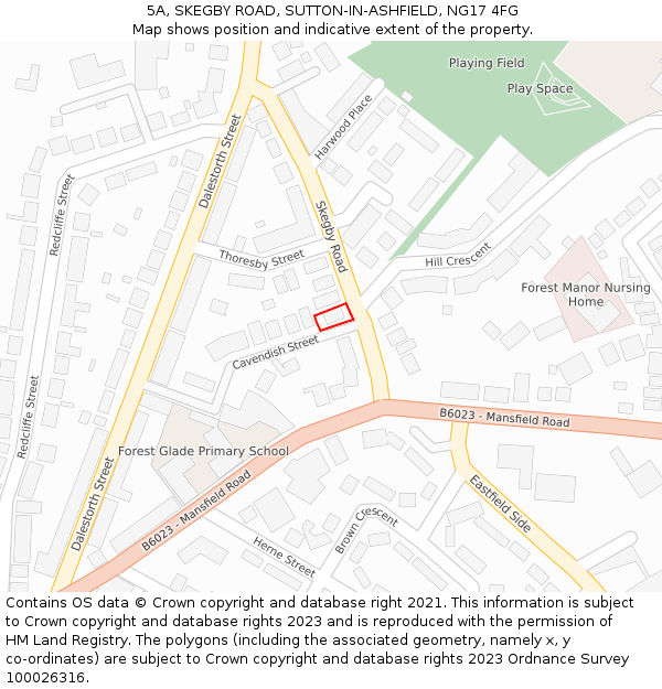 5A, SKEGBY ROAD, SUTTON-IN-ASHFIELD, NG17 4FG: Location map and indicative extent of plot