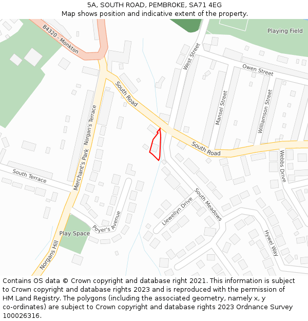 5A, SOUTH ROAD, PEMBROKE, SA71 4EG: Location map and indicative extent of plot