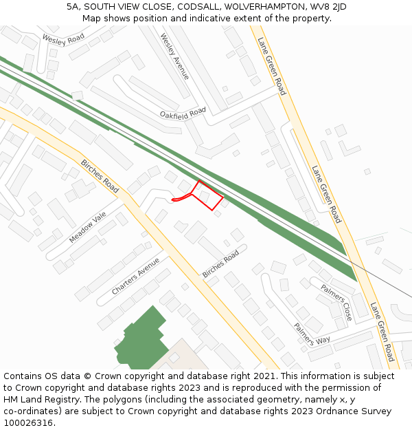 5A, SOUTH VIEW CLOSE, CODSALL, WOLVERHAMPTON, WV8 2JD: Location map and indicative extent of plot