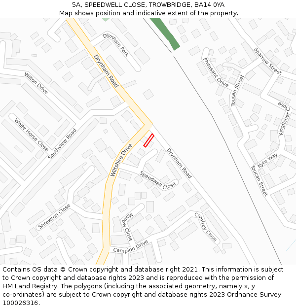 5A, SPEEDWELL CLOSE, TROWBRIDGE, BA14 0YA: Location map and indicative extent of plot