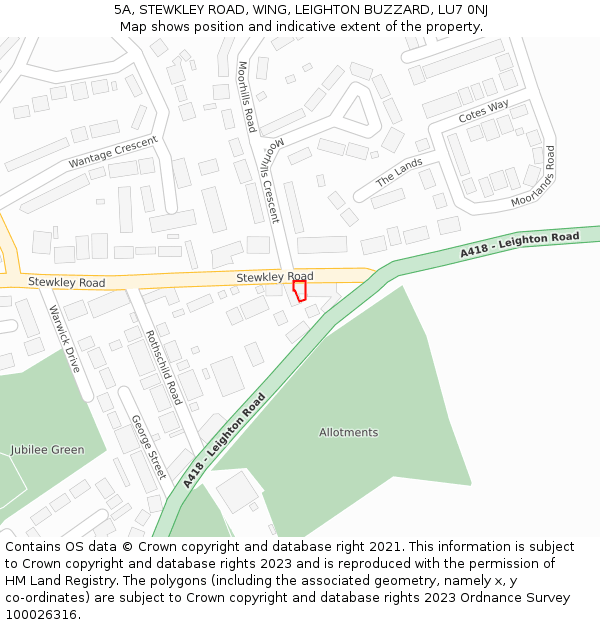 5A, STEWKLEY ROAD, WING, LEIGHTON BUZZARD, LU7 0NJ: Location map and indicative extent of plot