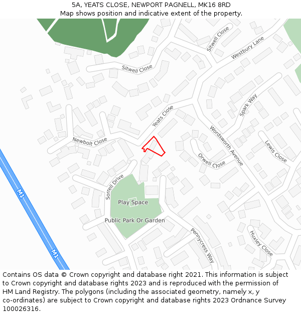 5A, YEATS CLOSE, NEWPORT PAGNELL, MK16 8RD: Location map and indicative extent of plot