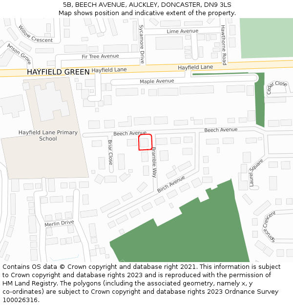 5B, BEECH AVENUE, AUCKLEY, DONCASTER, DN9 3LS: Location map and indicative extent of plot