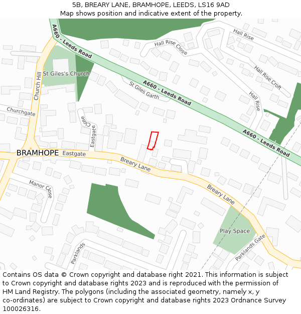 5B, BREARY LANE, BRAMHOPE, LEEDS, LS16 9AD: Location map and indicative extent of plot