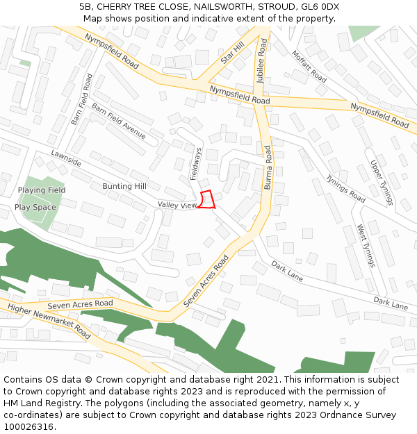 5B, CHERRY TREE CLOSE, NAILSWORTH, STROUD, GL6 0DX: Location map and indicative extent of plot