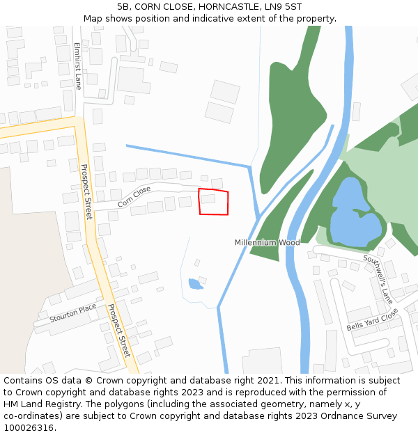 5B, CORN CLOSE, HORNCASTLE, LN9 5ST: Location map and indicative extent of plot