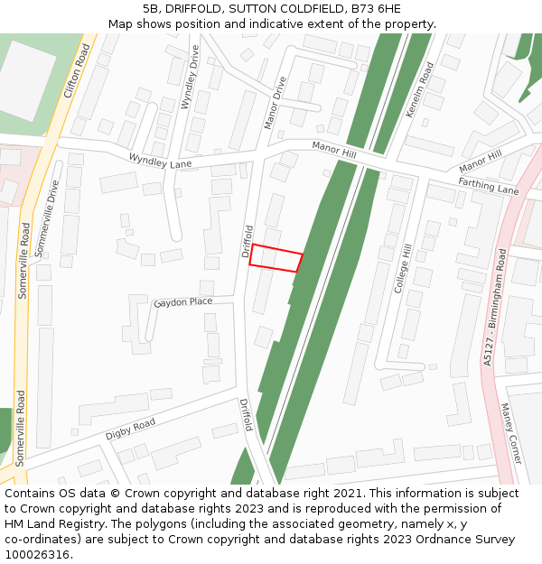 5B, DRIFFOLD, SUTTON COLDFIELD, B73 6HE: Location map and indicative extent of plot