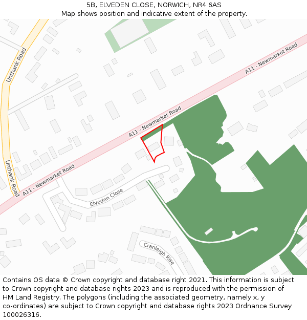 5B, ELVEDEN CLOSE, NORWICH, NR4 6AS: Location map and indicative extent of plot