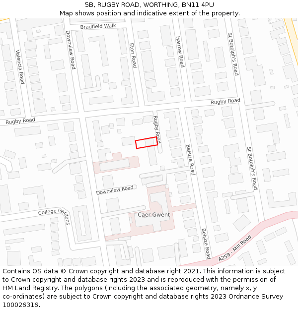 5B, RUGBY ROAD, WORTHING, BN11 4PU: Location map and indicative extent of plot