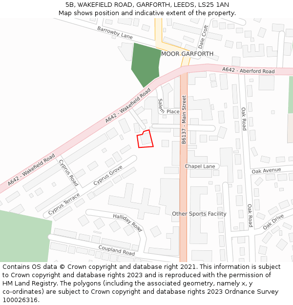 5B, WAKEFIELD ROAD, GARFORTH, LEEDS, LS25 1AN: Location map and indicative extent of plot