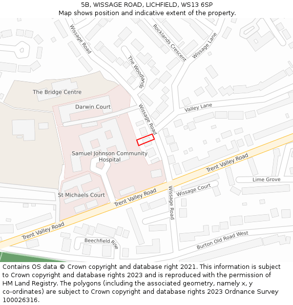 5B, WISSAGE ROAD, LICHFIELD, WS13 6SP: Location map and indicative extent of plot