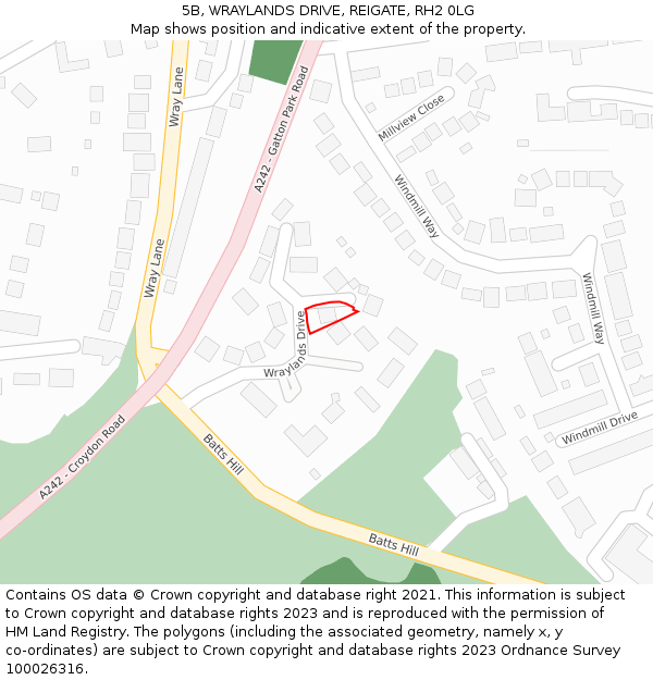 5B, WRAYLANDS DRIVE, REIGATE, RH2 0LG: Location map and indicative extent of plot