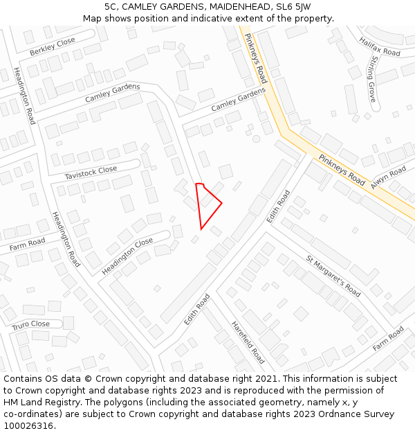 5C, CAMLEY GARDENS, MAIDENHEAD, SL6 5JW: Location map and indicative extent of plot