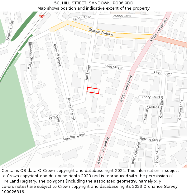 5C, HILL STREET, SANDOWN, PO36 9DD: Location map and indicative extent of plot