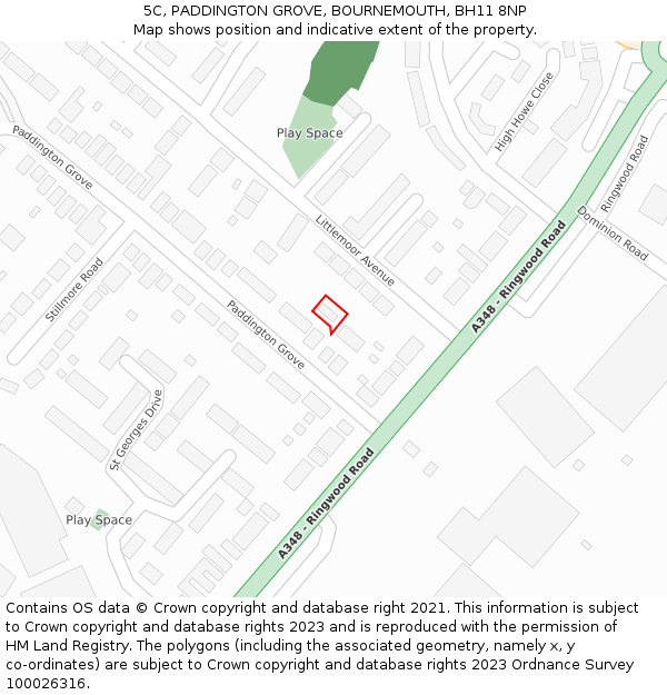 5C, PADDINGTON GROVE, BOURNEMOUTH, BH11 8NP: Location map and indicative extent of plot