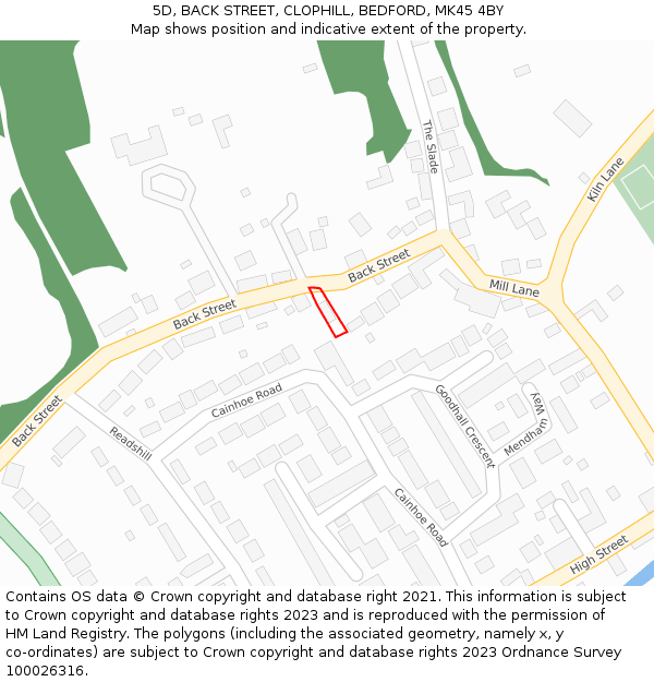 5D, BACK STREET, CLOPHILL, BEDFORD, MK45 4BY: Location map and indicative extent of plot