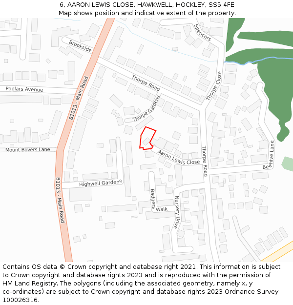 6, AARON LEWIS CLOSE, HAWKWELL, HOCKLEY, SS5 4FE: Location map and indicative extent of plot