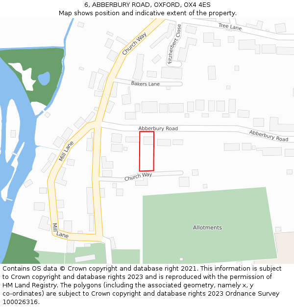 6, ABBERBURY ROAD, OXFORD, OX4 4ES: Location map and indicative extent of plot