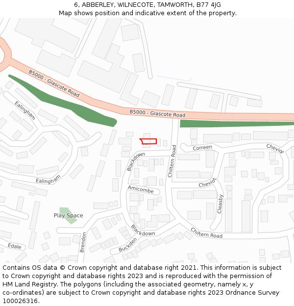 6, ABBERLEY, WILNECOTE, TAMWORTH, B77 4JG: Location map and indicative extent of plot