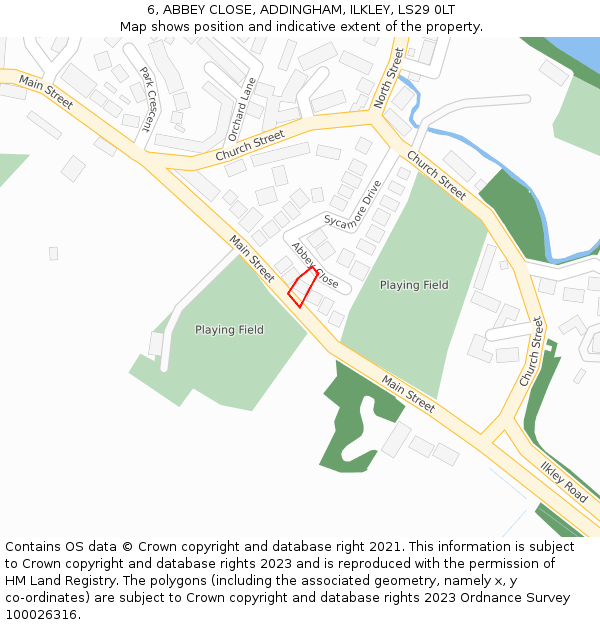 6, ABBEY CLOSE, ADDINGHAM, ILKLEY, LS29 0LT: Location map and indicative extent of plot