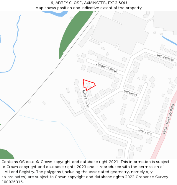 6, ABBEY CLOSE, AXMINSTER, EX13 5QU: Location map and indicative extent of plot