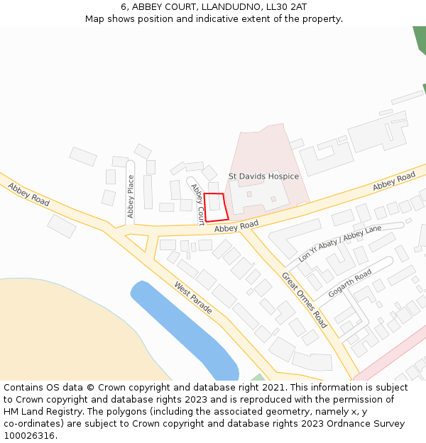 6, ABBEY COURT, LLANDUDNO, LL30 2AT: Location map and indicative extent of plot