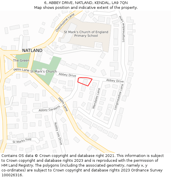 6, ABBEY DRIVE, NATLAND, KENDAL, LA9 7QN: Location map and indicative extent of plot